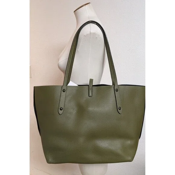 Coach Large Market Tote Pebbled Leather Army Green Turn Lock #F58849 EXCELLENT! - Picture 3 of 14